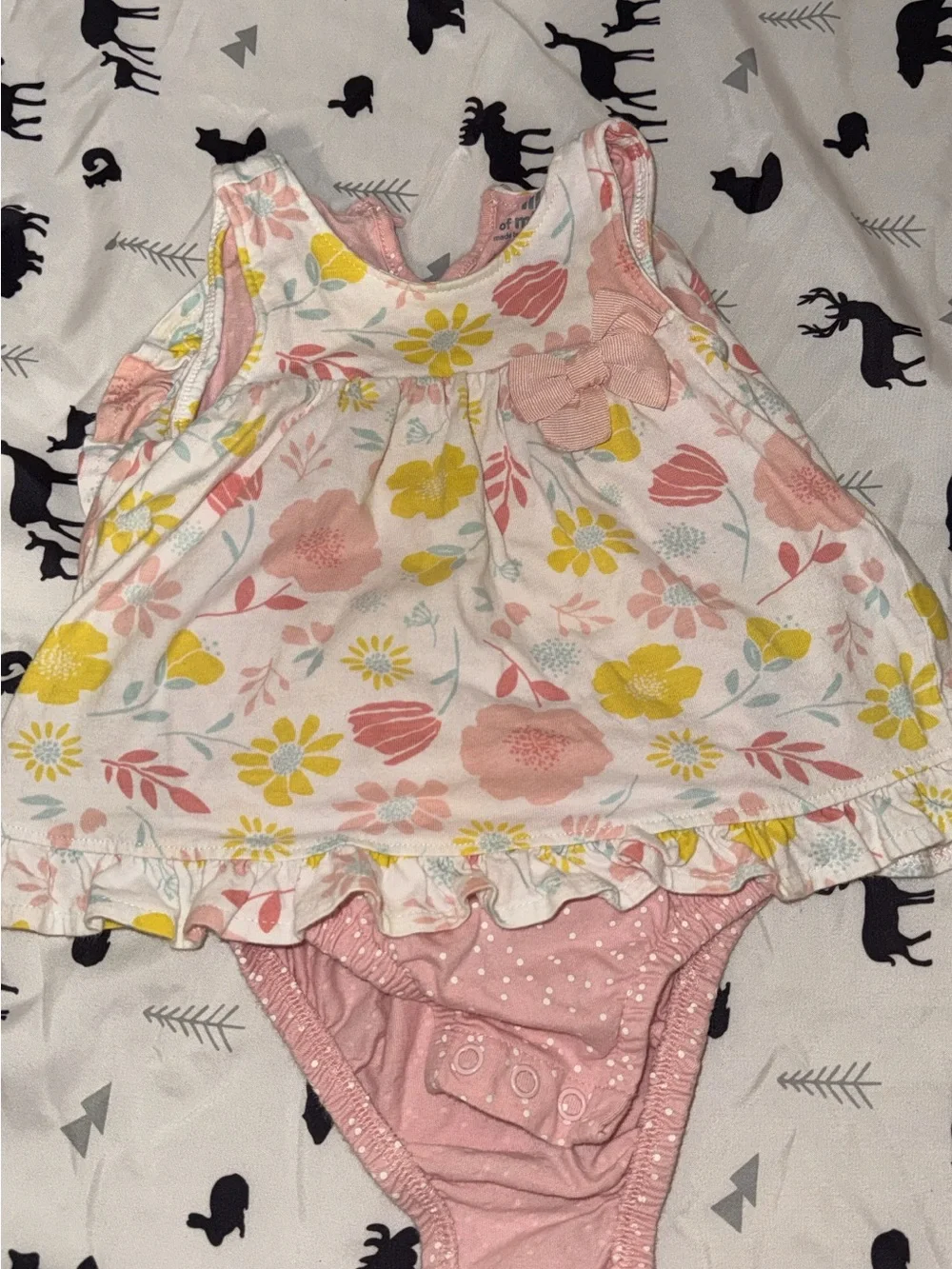 Baby Floral Pink & Yellow Dress-Style Bodysuit